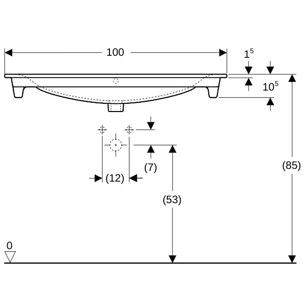 Geberit Renova Plan Möbelwaschtisch, 100x48cm m. Hl., m. Ül., weiß
