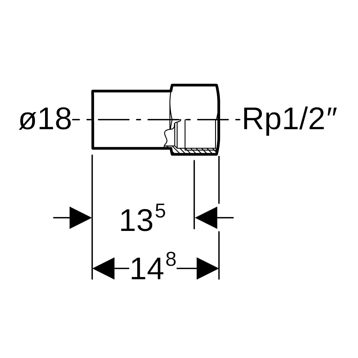 Geberit Mapress Therm Übergang mit IG und Einschubende d18-Rp1/2