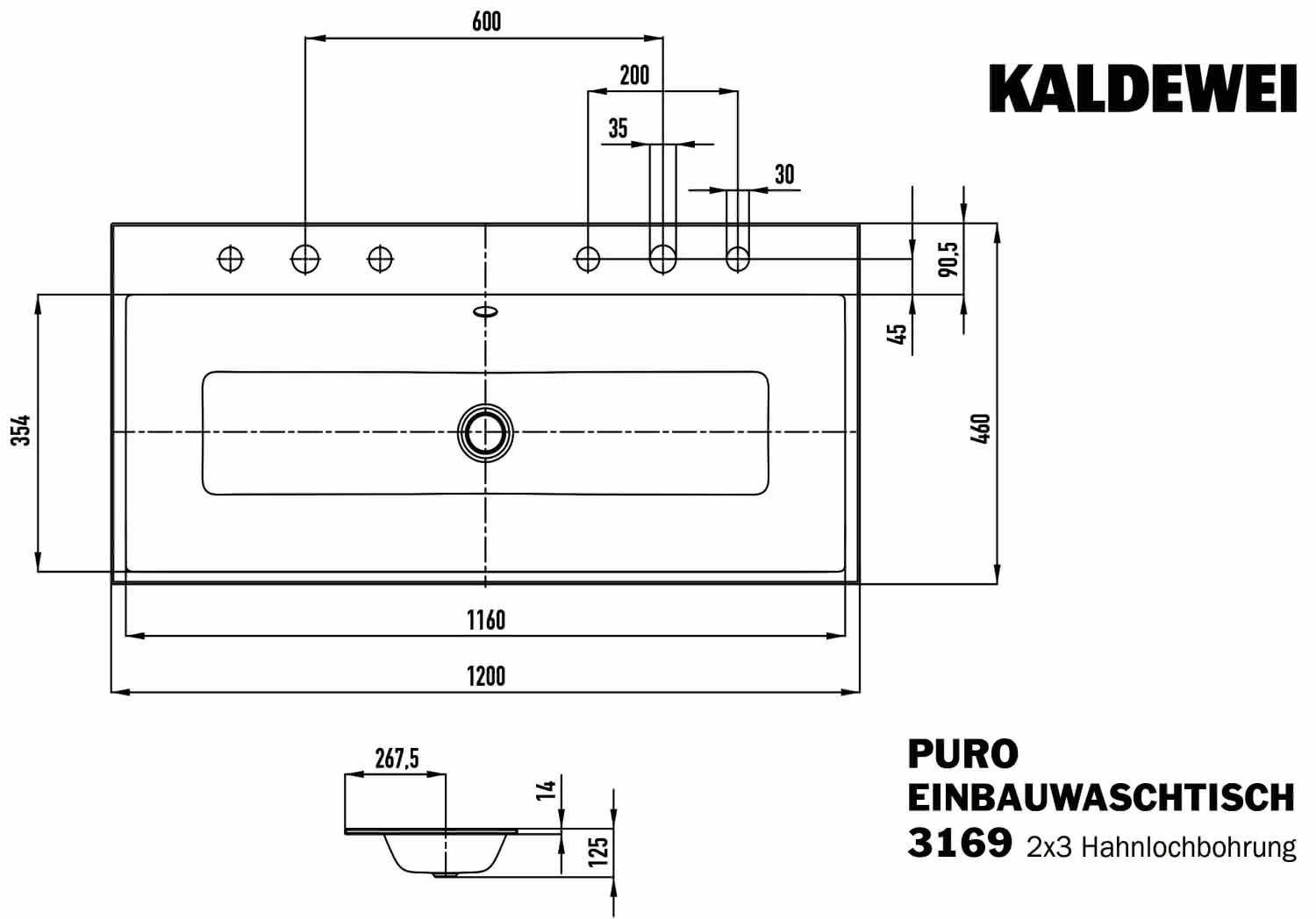 KA WB PURO Mod.3169-D,1200x460mm,alpwm, PEFF,AD,m. 2x3HL,mÜL,chr