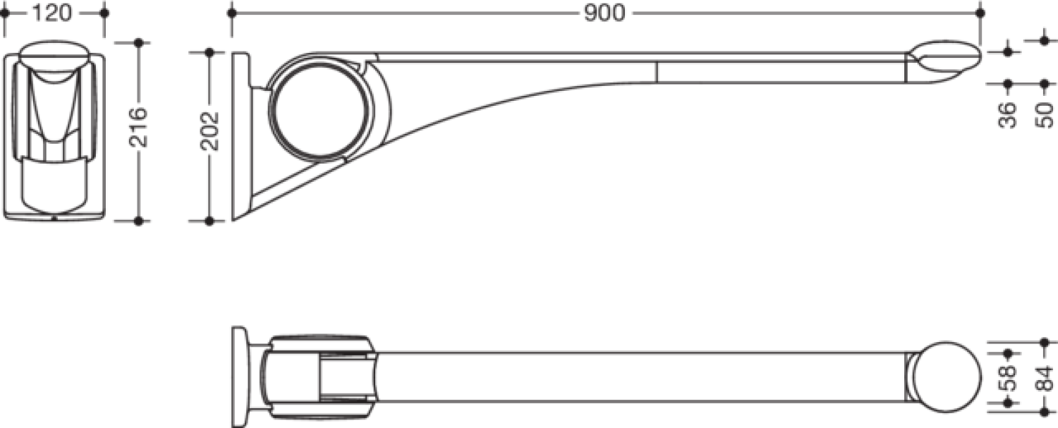 HEWI Stützklappgriff Premium,900 mm weiß hochgl.- weiß matt