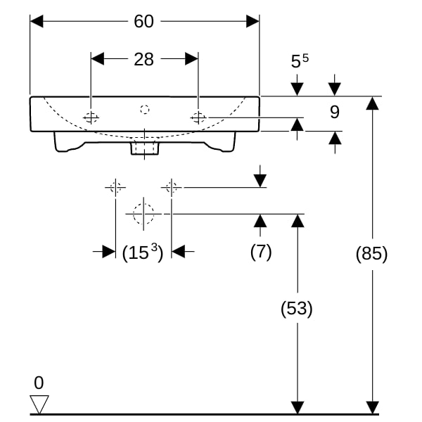 Geberit iCon Waschtisch, 60x48,5cm m. Hl., m. Ül., weiß, KeraTect