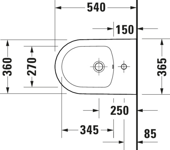 Duravit Wandbidet White Tulip, 540mm, Weiß mit ÜL, mit HLB, 1 HL, WGL