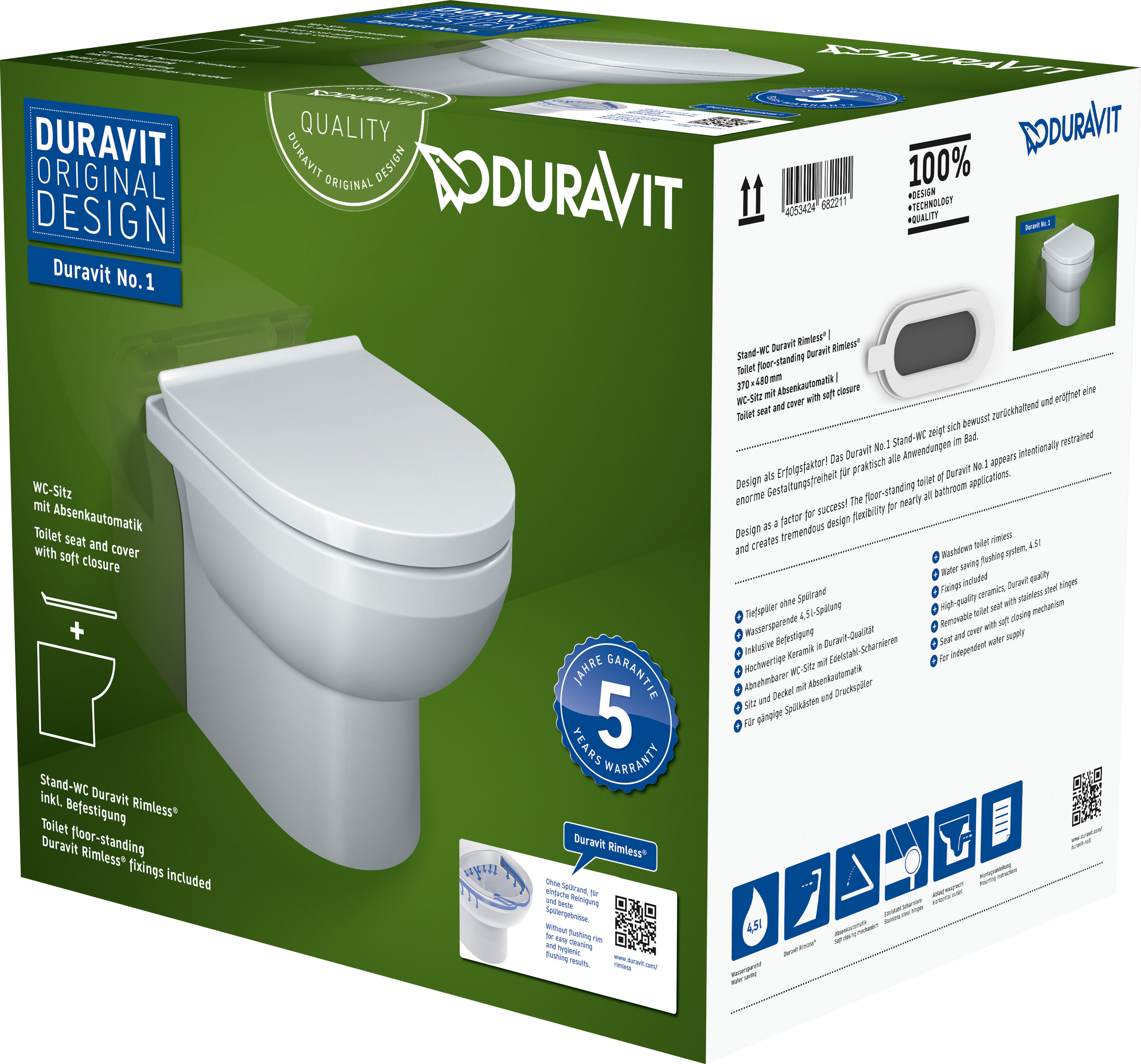 DU Stand-WC Set Duravit No.1, Weiß Tiefspüler, inkl.WC-Sitz m.Absenkautom.