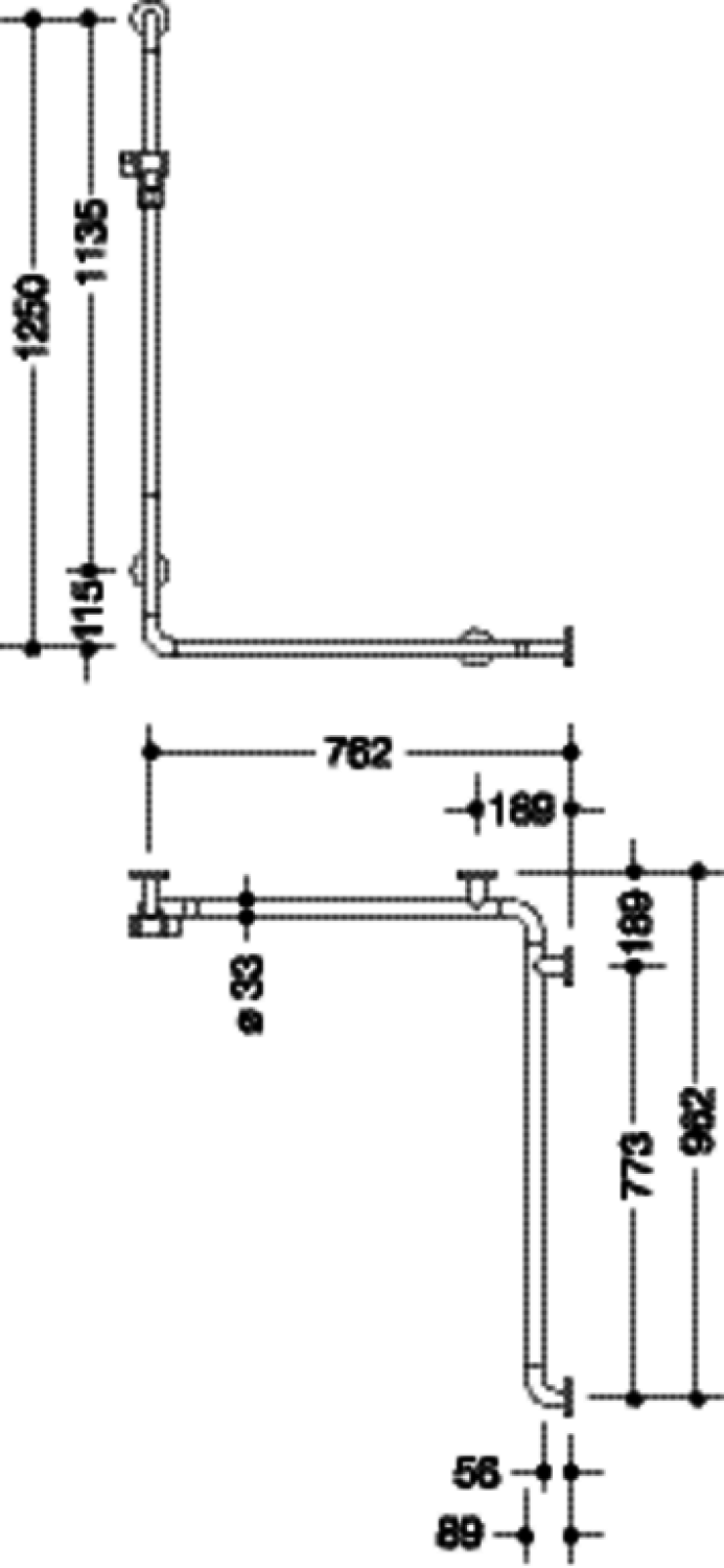 HEWI Dusch-Wannenhdl. m.Br.H.St., AM1:1250, W1:762, W2:962 umbra