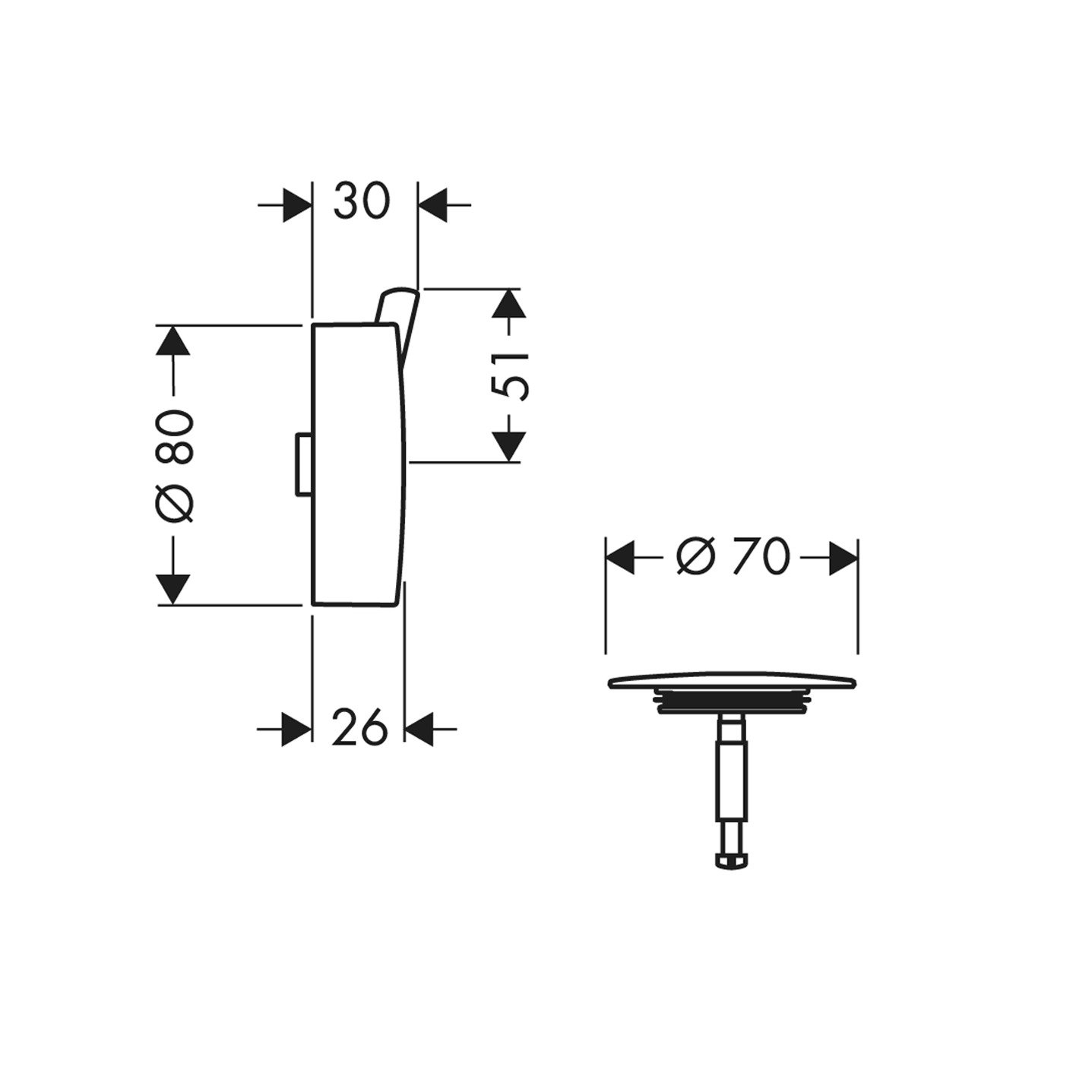 Hansgrohe Ab-u.Überlaufgarnitur Flexaplus S F-Set (Griff u.Stopfen) chrom