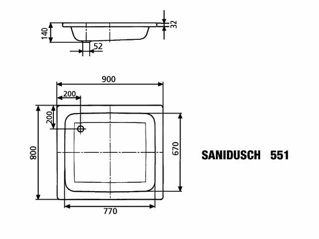 KA DW SANIDUSCH Mod.551,800x900mm, alpinweiß
