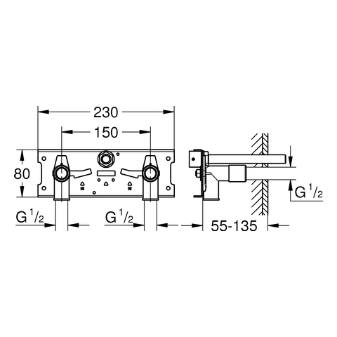 GROHE Thermostat-Rohbauset 39383 für Waschtisch-Wand-Thermostate