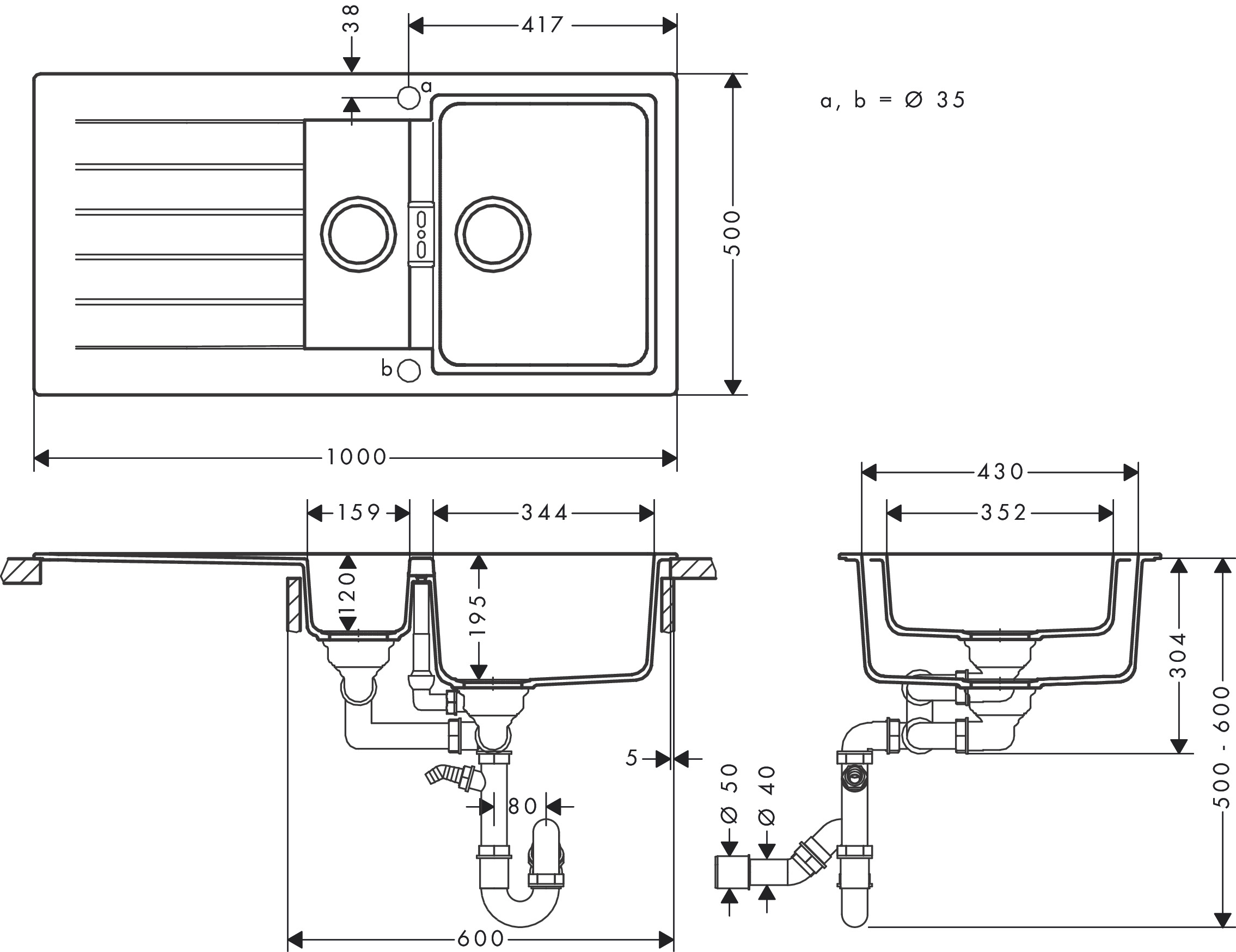 Hansgrohe S520-F530 Spüle  aut. ALG D-150 graphitschwarz