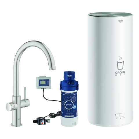 GROHE Armatur und Boiler GROHE Red Duo 30079_1 L-Size C-Auslauf supersteel