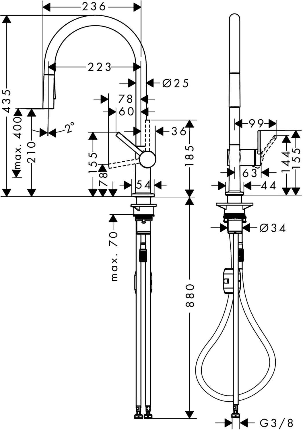 Hansgrohe Spültischmischer 210 Talis M54 Eco Ausziehbrause 2jet mattschwarz
