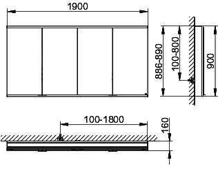 KEUCO Royal Modular 2.0 SPS, bel. 80041, Vorb,2Steckd/USB,sb-elox,1900x900x120mm