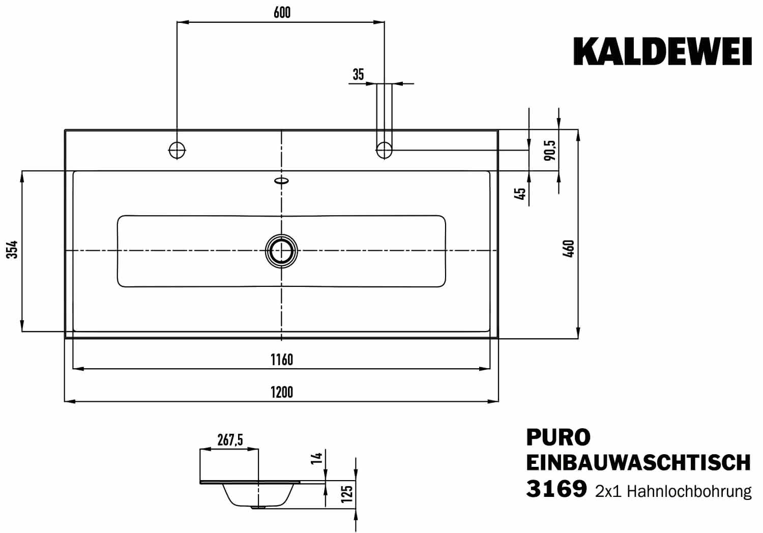 KA WB PURO Mod.3169-D,1200x460mm,alpwm, PEFF,AD,m. 2x1HL,mÜL,chr