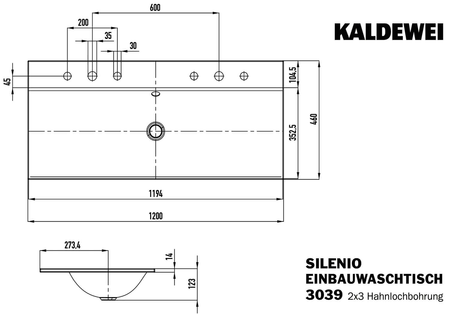 KA WB SILENIO Mod.3039-D,1200x460mm, alpwm,PEFF,AD,m. 2x3HL,mÜL,chr