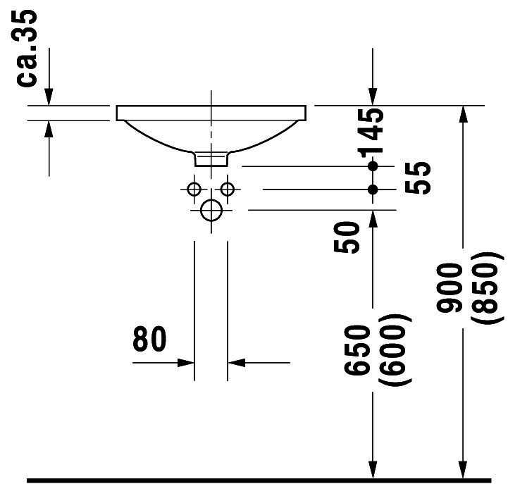 DU Einbauwaschtisch Architec 420 mm EB v.u.,o.ÜL,o.HLB,u.glasiert,weiß