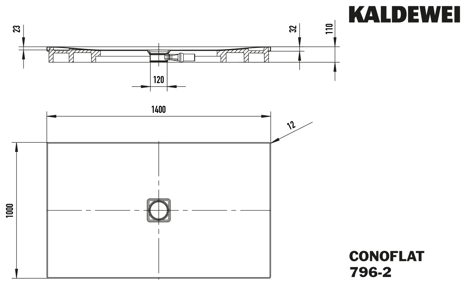 KA DW CONOFLAT mit Wannenträger Mod. 796-2,1000x1400mm,pergamon,m. WT
