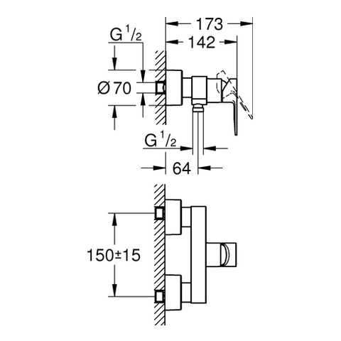 GROHE EH-Brausebatterie Lineare 33865_1 Wandmontage supersteel