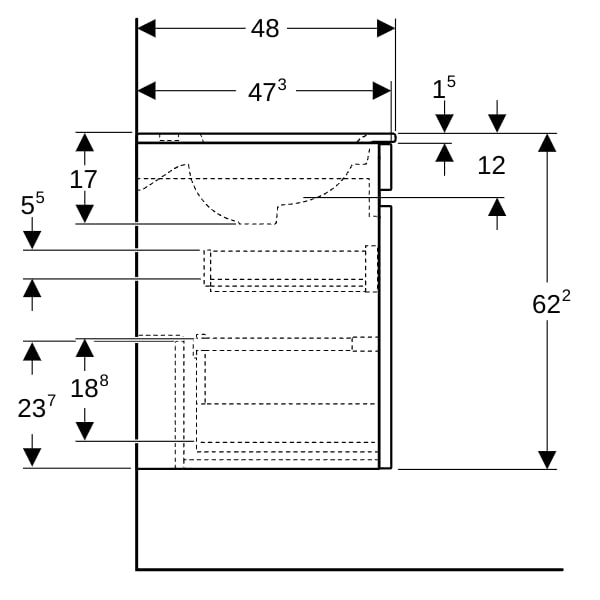 Geberit Renova Plan Set MWT m. US, 1 Schubl. 100x62,2x48cm, Nussbaum hi hell/KeraTect