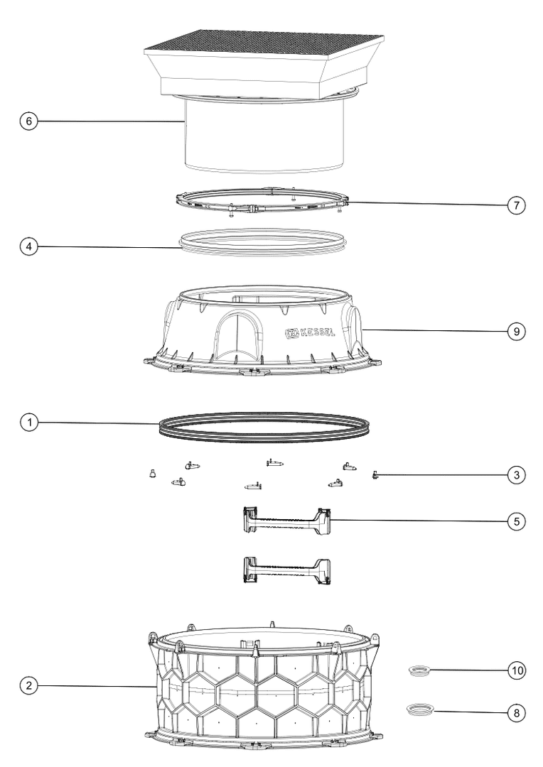 KESSEL-Schachtmodul LW 1000 Bodenplatte Zugang LW 800, 620-869 mm, Klasse B