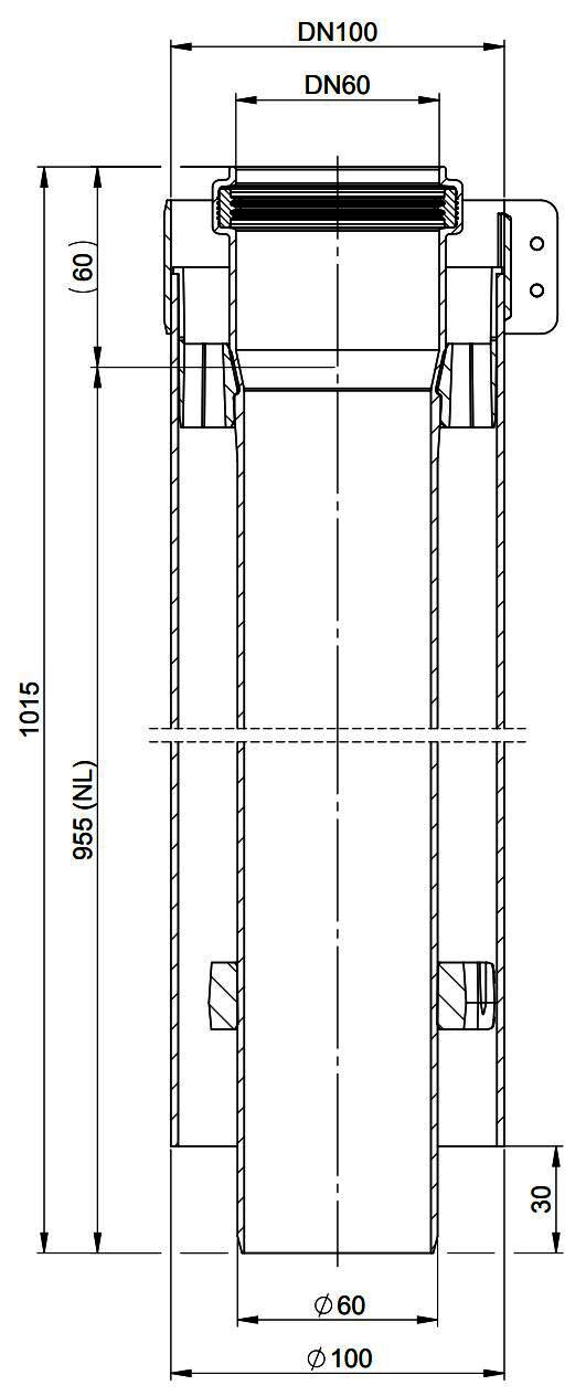 MHG Doppelrohr DN 60/100, 955mm für Abgasleitung Atec