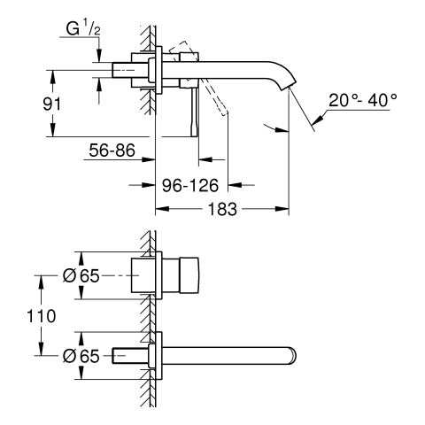 GROHE 2-L-WT-Wandbatt. Essence 29192_1 FMS Ausladung 183mm cool sunrise geb.