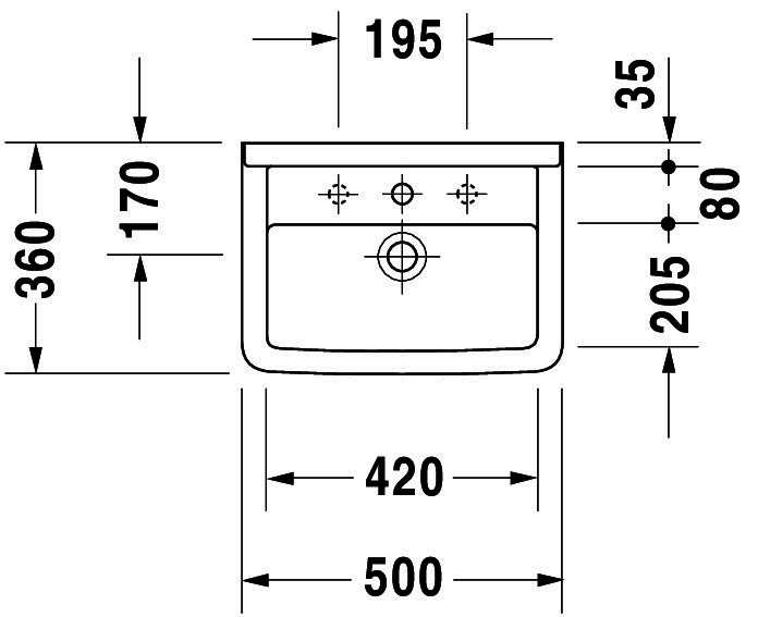 DU Waschtisch Starck 3 500 mm mit ÜL, mit HLB, 1 HL, weiß WonderGliss