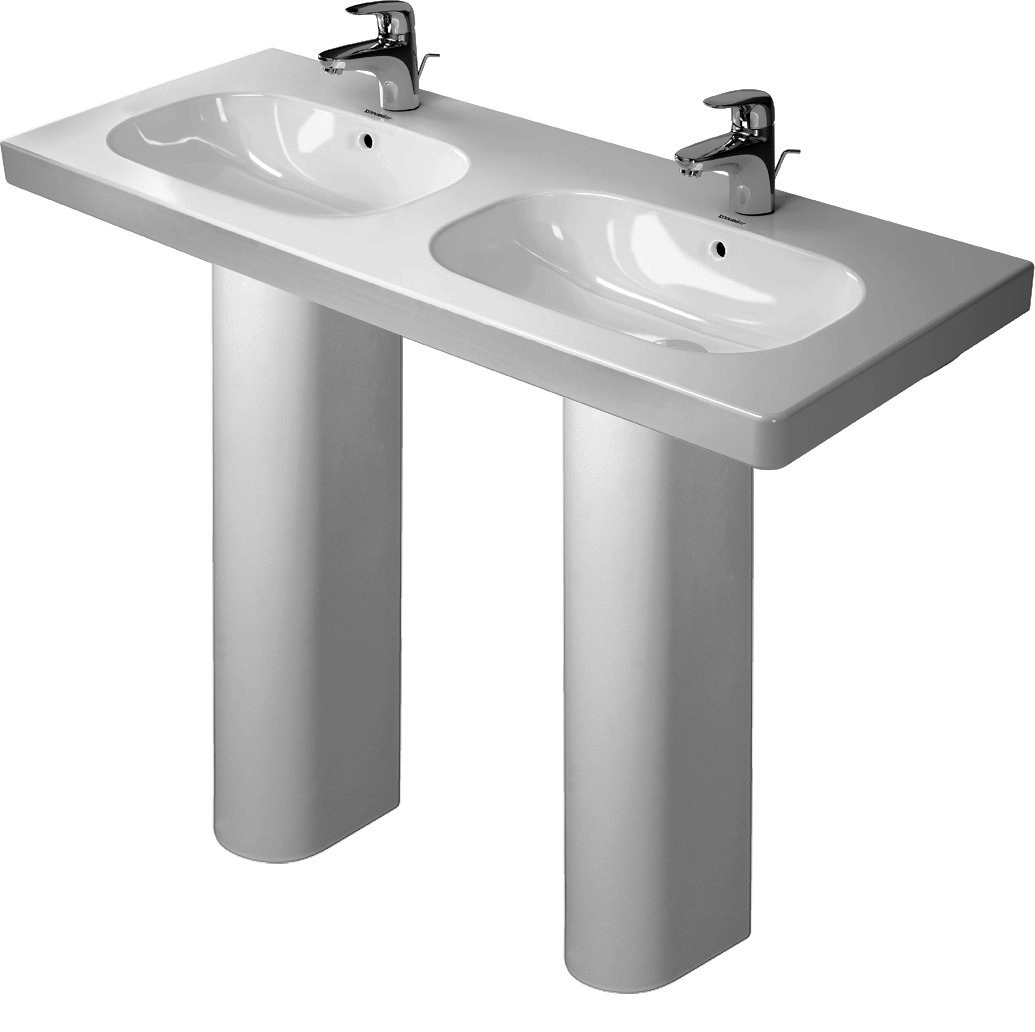 DU Möbel-Doppelwaschtisch D-Code 1200 mm mit ÜL, mit HLB, 1 HL pro Becken, weiß