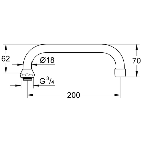GROHE U-Auslauf 13028 Ausladung 200mm für Küchen-Wandbatterien, 1/2'' chrom