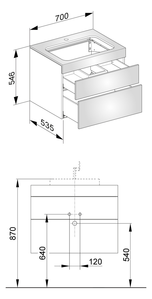 KEUCO Waschtischunterbau Edition 400 31571, Hahnloch, weiß Hochglanz/weiß Hochglanz