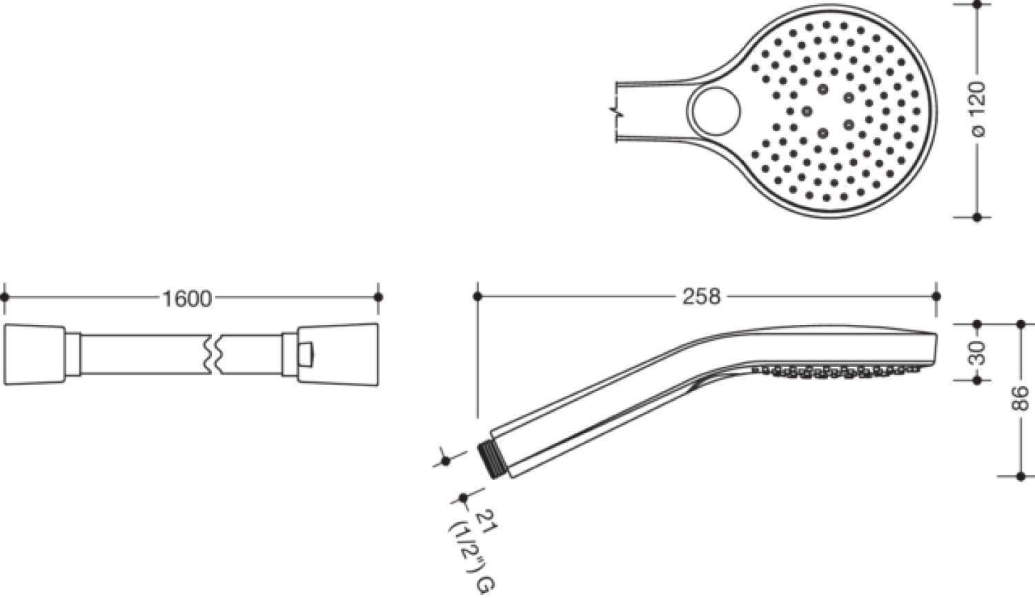 HEWI Handbrause,3Strahl,Schwarz matt Brauseschlauch, L=1600, Schwarz matt