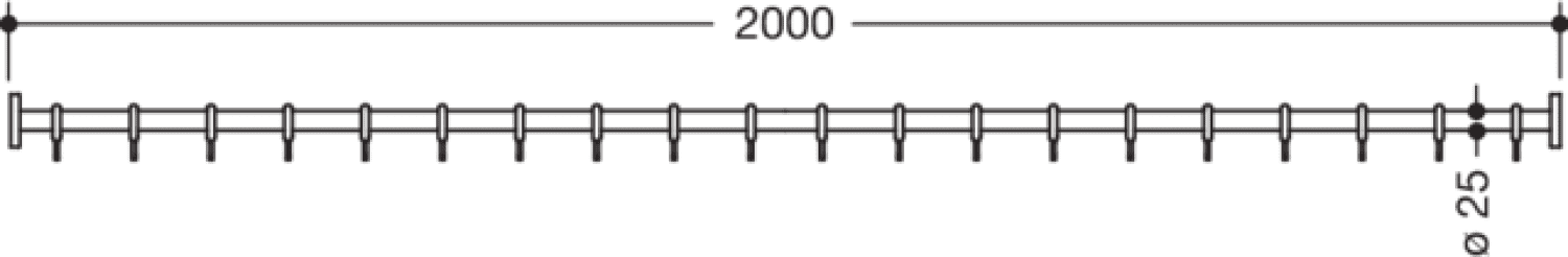 HEWI VH-Stange, d:25, L:2000, 20 Ringe, chrom
