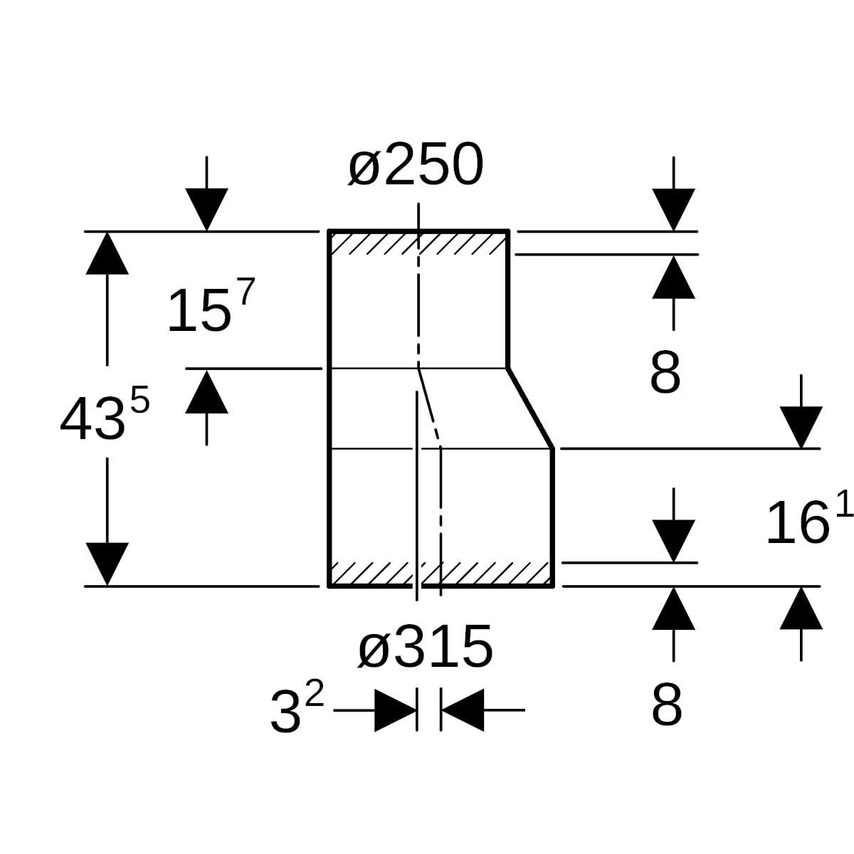 Geberit PE Reduktion exzentrisch lang d315/250