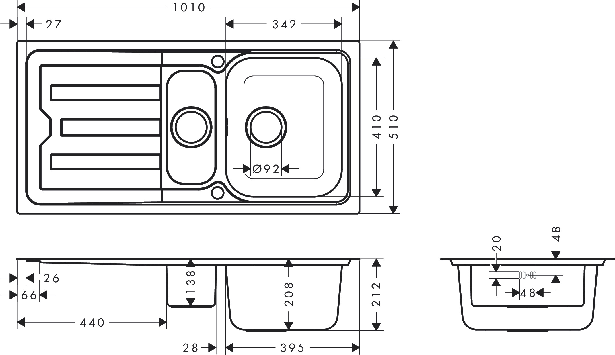Hansgrohe Einbauspüle S440-F517 100 Abtropffl.  automatische Ablaufgarnitur Edelstahl