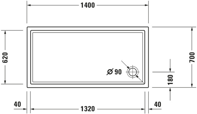 Duravit Starck Slimline Duschwanne, Rechteckig, 1400x700x55 mm, Weiß, Sanitä