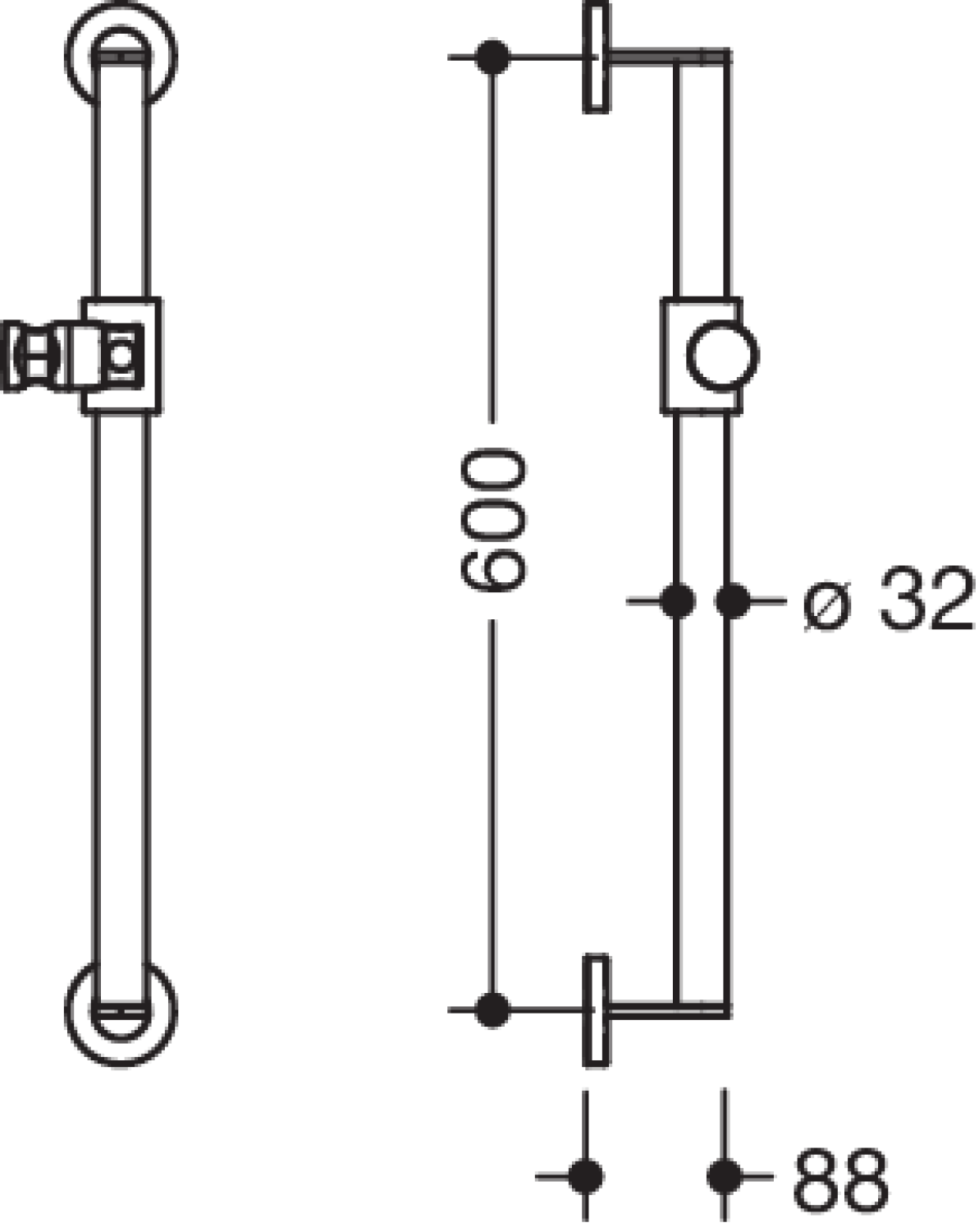 HEWI Brausehalterstange, d:32, L:600, chrom anthrazitgrau