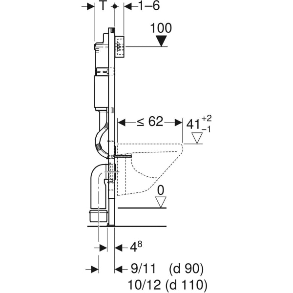 Geberit DuofixBasic Element für WWC, 112 cm mit Delta UP-SPK 12 cm, Wandanker