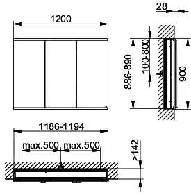KEUCO Royal Modular 2.0 SPS, bel. 80031, Einb,2Steckd,sb-elox,1200x900x160mm