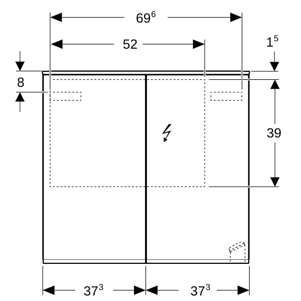 Geberit Option Plus Spiegelschrank m. Beleuchtung, zwei Türen, 75x70x17,2cm