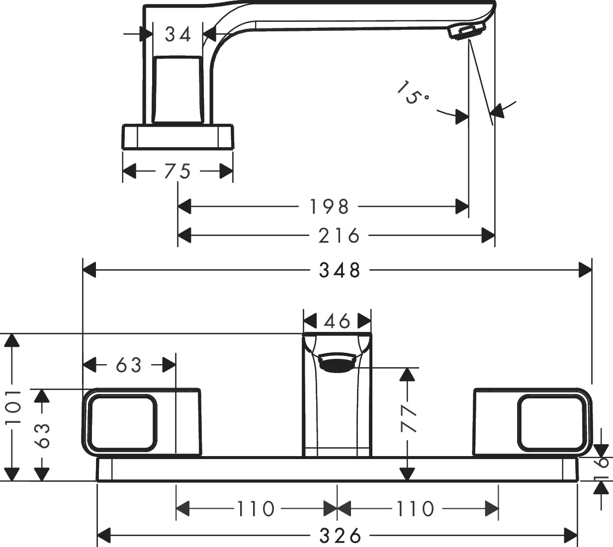 Hansgrohe 3-Loch Wannenarmatur Axor Urquiola F-Set f.Wannenrand chrom