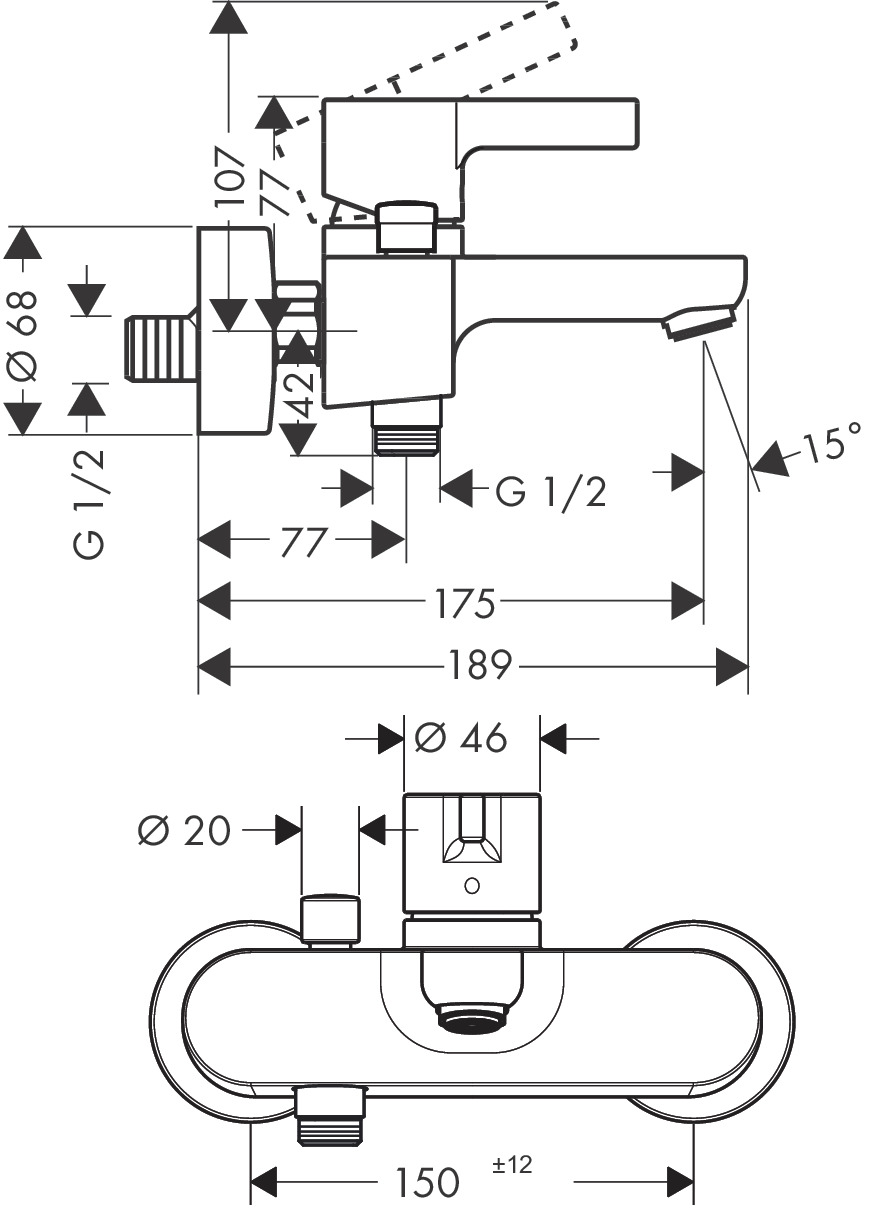 Hansgrohe Wannenmischer Aufputz Metris S DN15  chrom