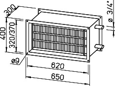 Helios WHR 2/60/30 35 Warmwasser-Heizreg. f. Rechteck-Kanäle