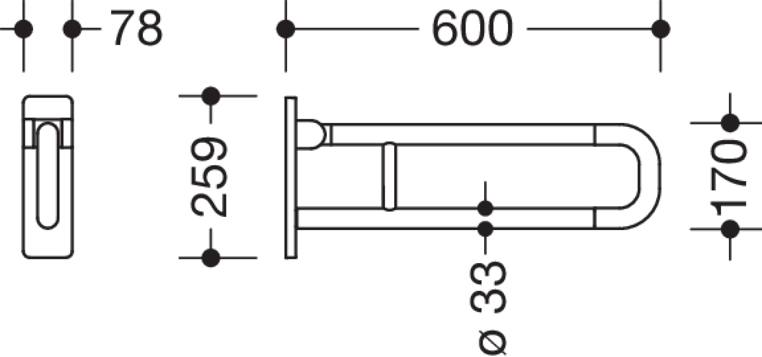 HEWI Stützklappgriff Ser 801, L:600mm, Aluminiumkern reinweiß