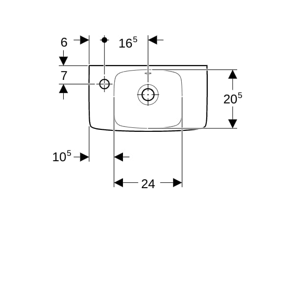 Geberit Renova Compact HWB, verk.Ausld.,Ablg. 45x25cm, Hl.li, m.Ül., weiß, KeraTect