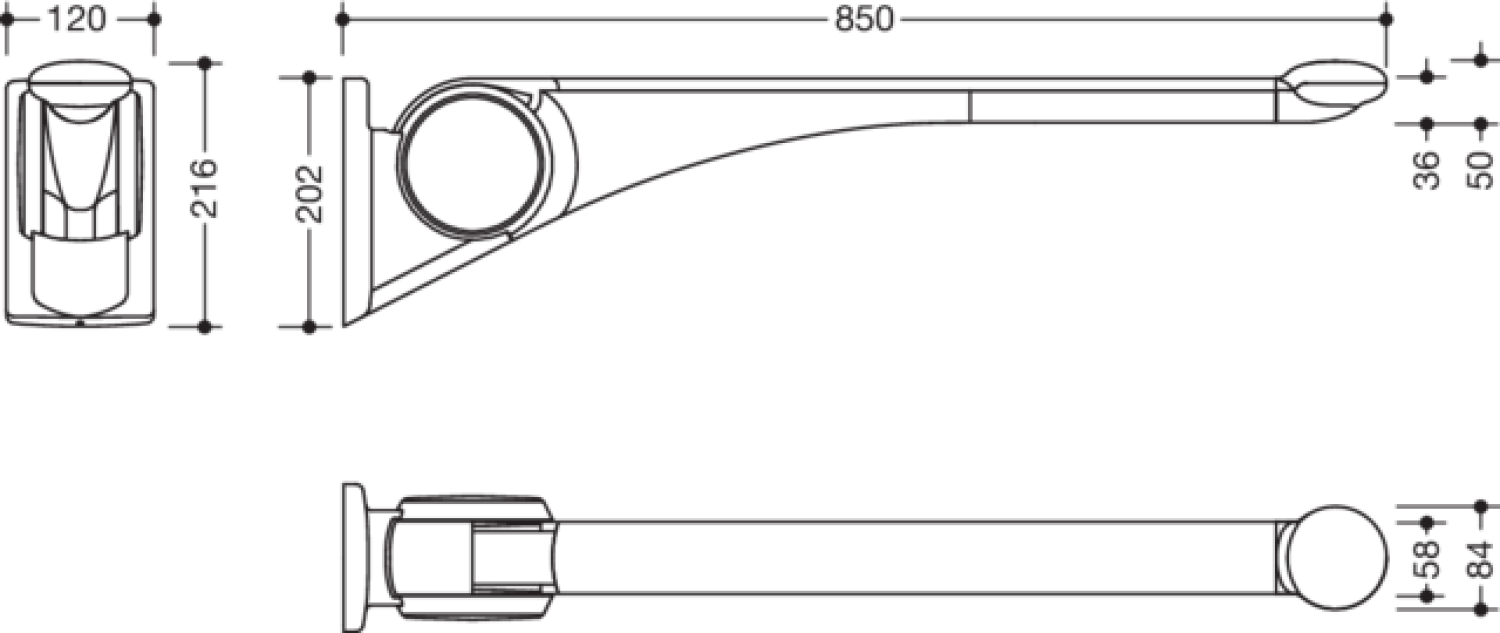 HEWI Stützklappgriff Premium,850 mm weiß hochgl.- weiß matt