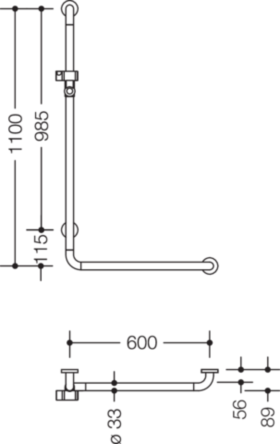 HEWI Winkelgriff m.Br.H.Stg. Ser 801, AM1:1100,W1:600antimikrobiell signalweiß