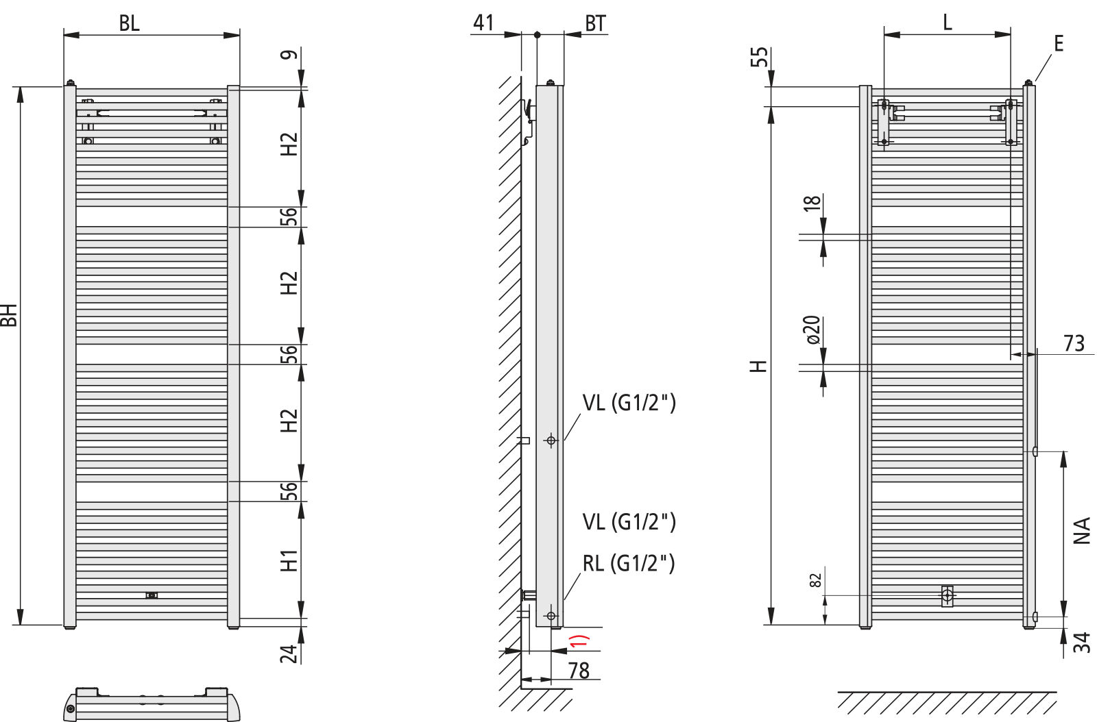 Kermi Duett -D BH 1492x74x484mm QN1020, RAL9016, Anschl. re., NA500
