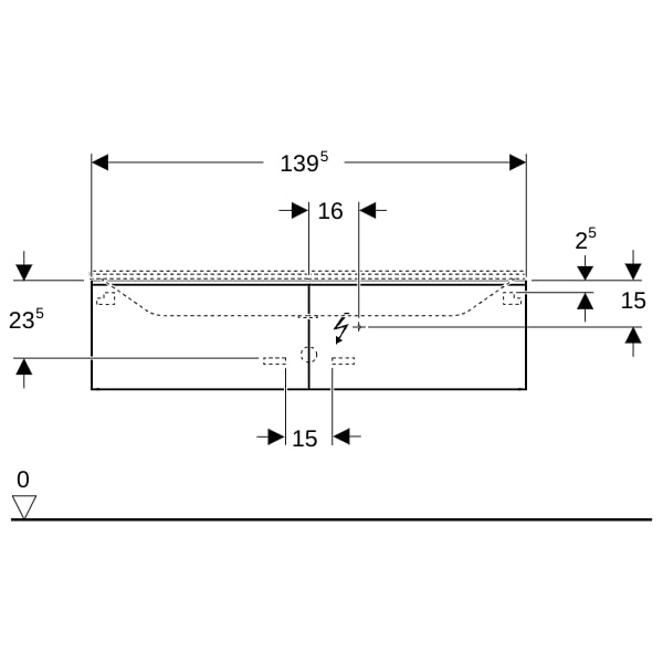 Geberit Xeno2 Unterschrank f. WT aus VARICOR mit zwei Hl., 139,5x35x47,3cm, greige