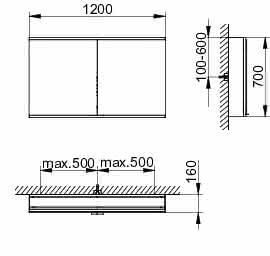 KEUCO Royal Modular 2.0 SPS, bel. 80021, Vorb,2Steckd,sb-elox,1200x700x160mm