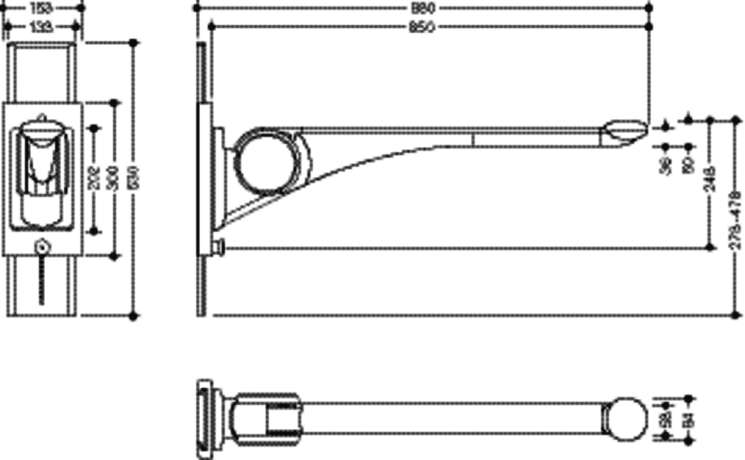 HEWI Stützklappgriff Premium,850 mm mit Höhenverstellung weiß hgl.- weiß mt