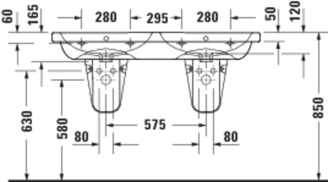 DU D-Code 2.0 Doppel-WT 1200mm,2 Becken mit Überlauf, mit HLB, je 1 HL, weiß