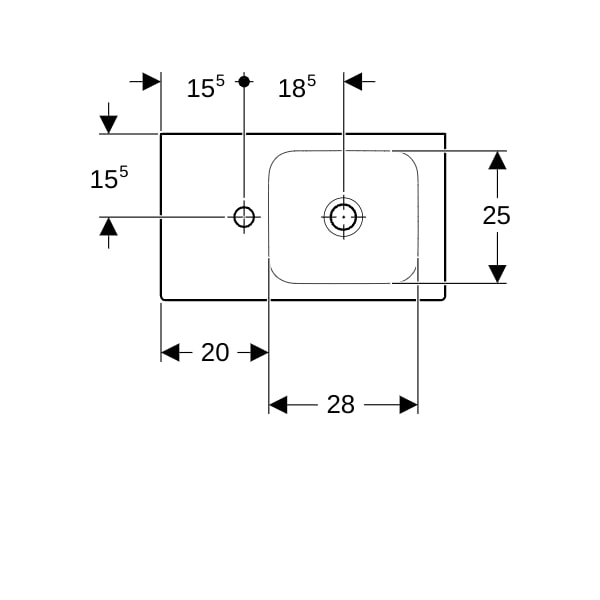 Geberit iCon HWB mit Ablagefläche, 53x31cm Hahnloch links, o. Ül., weiß